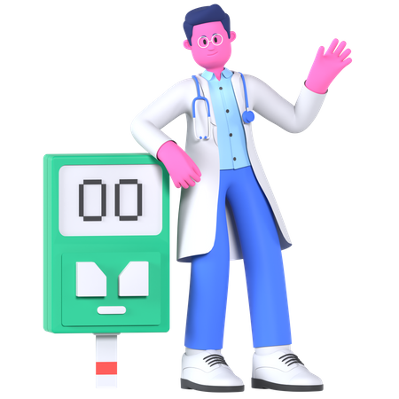 Médico com glicosímetro  3D Illustration