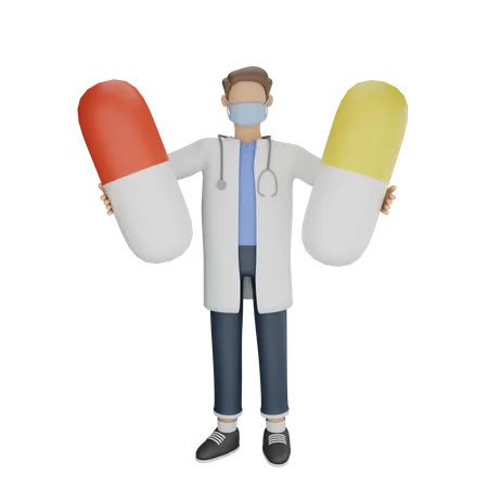 Médico com remédio  3D Illustration