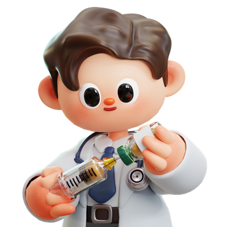Médico com seringa e frasco de vacina  3D Icon