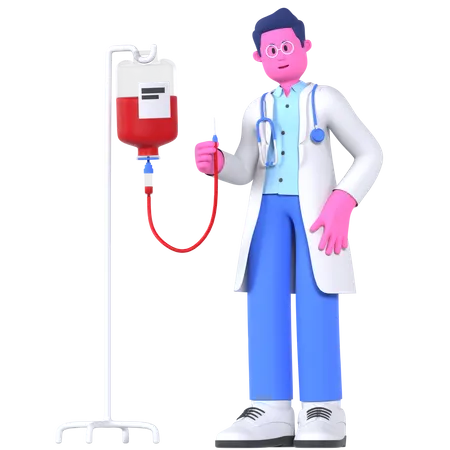 Doctor con bolsa de sangre  3D Illustration