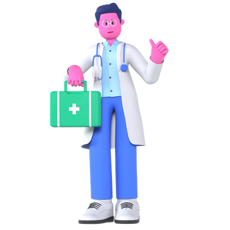 Doctor con botiquín de primeros auxilios  3D Illustration