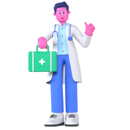 Doctor con botiquín de primeros auxilios  3D Illustration