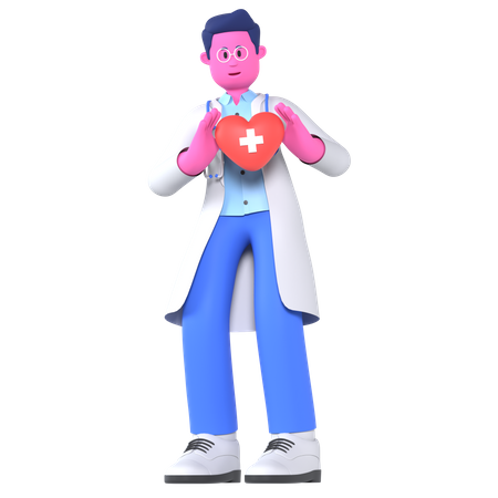 Médico con corazón sano  3D Illustration