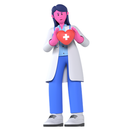 Médico con cuidado del corazón  3D Illustration