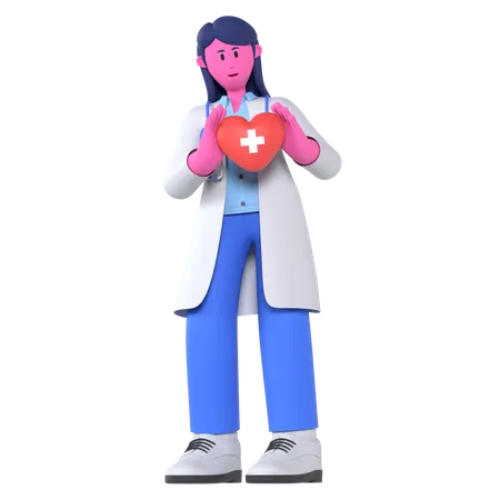 Médico con cuidado del corazón  3D Illustration