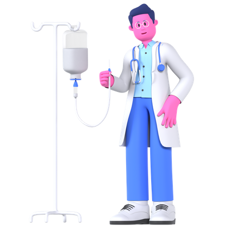 Doctor con infusión  3D Illustration