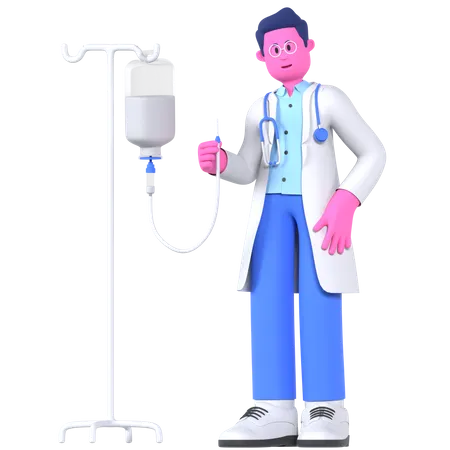 Doctor con infusión  3D Illustration