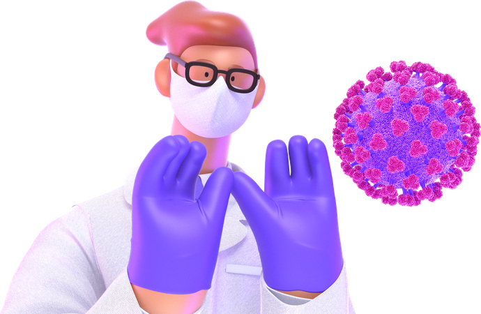 Médico con mascarilla y guantes para protegerse del virus corona  3D Illustration