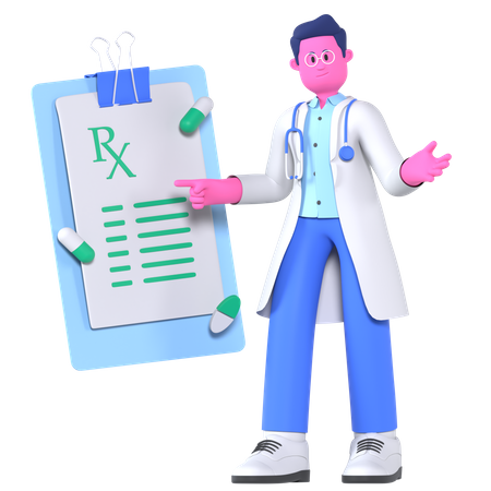 Médico con receta  3D Illustration