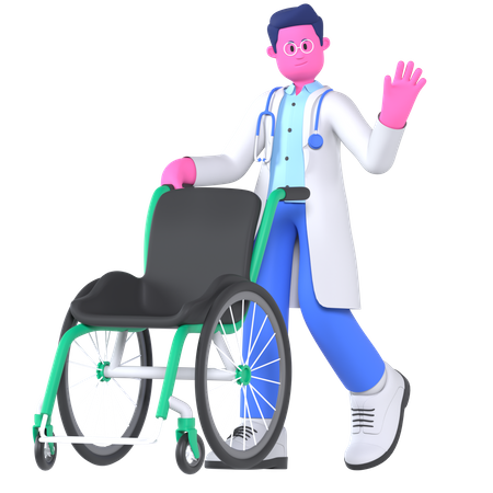 Doctor con silla de ruedas  3D Illustration
