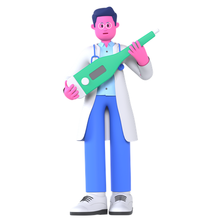 Medico con termometro  3D Illustration