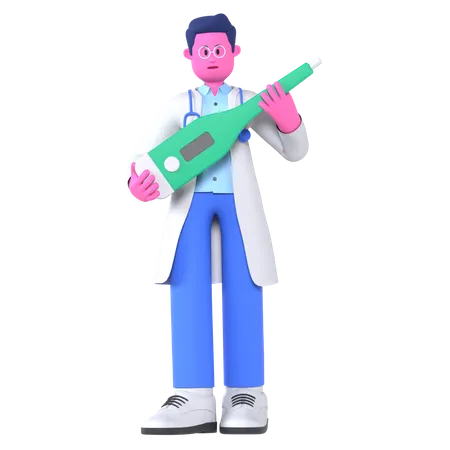 Medico con termometro  3D Illustration