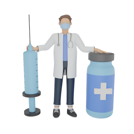Médico con vacuna corona  3D Illustration