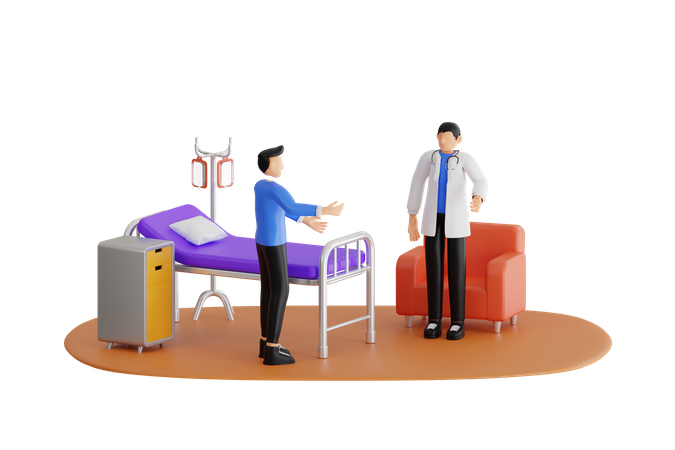 Médico conversando com paciente na enfermaria do hospital  3D Illustration