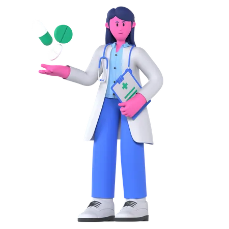 Médico dando remédio  3D Illustration