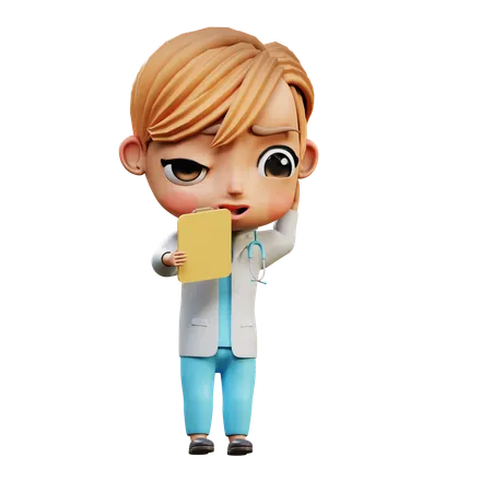 Doctor de pie con informe médico  3D Illustration