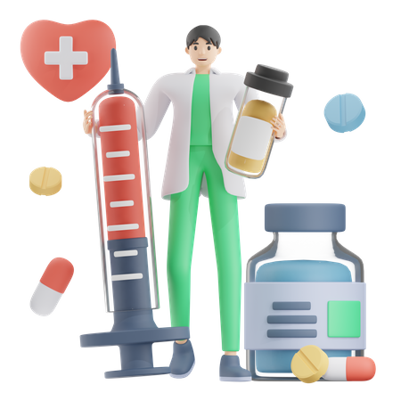 Doctor de pie con medicina  3D Illustration