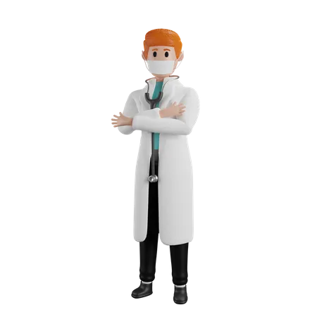 Médico em pé com cruz armada  3D Illustration