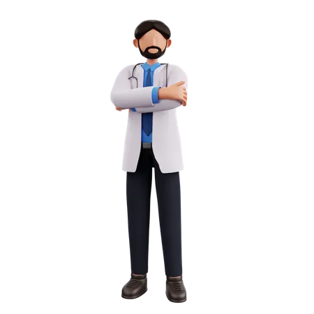 Médico em pé com as mãos postas  3D Illustration