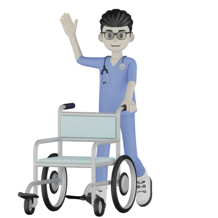 Medico con silla de ruedas  3D Illustration