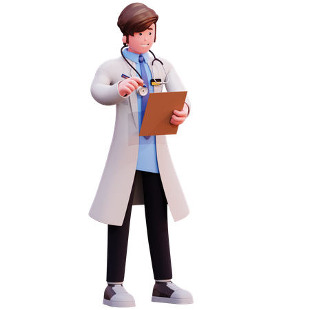 Médico masculino escreve prescrição  3D Illustration