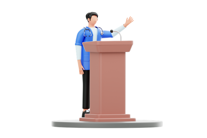 Médico hablando en una conferencia médica.  3D Illustration
