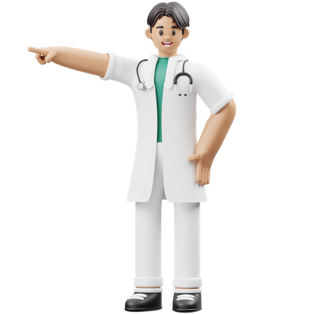 Médico masculino apontando algo na direção esquerda  3D Illustration