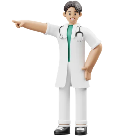 Médico masculino apontando algo na direção esquerda  3D Illustration