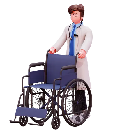 Médico masculino com cadeira de rodas  3D Illustration