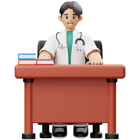 Médico masculino esperando paciente em sua clínica  3D Illustration