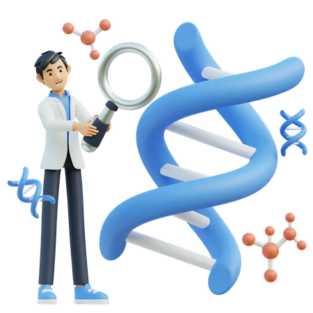 Médico masculino verifica DNA  3D Illustration