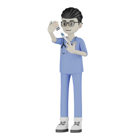 Médico injetar em garrafa  3D Illustration