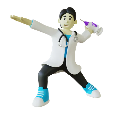 Médico jogando seringa no ar  3D Illustration