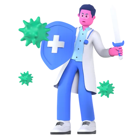 Médico masculino con bacterias  3D Illustration