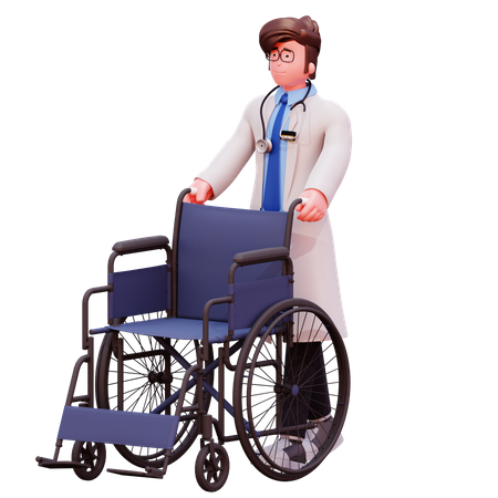 Doctor masculino con silla de ruedas  3D Illustration