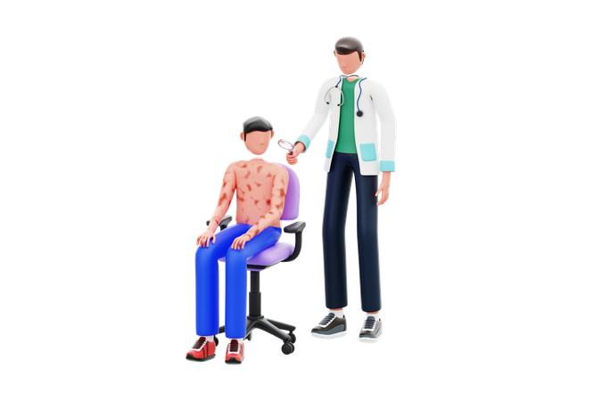 Médico masculino realizando tratamiento dermatológico  3D Illustration