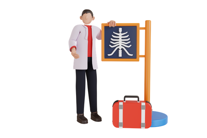 Médico masculino mostrando imagen de rayos X  3D Illustration