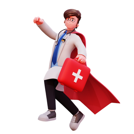 Doctor masculino sosteniendo botiquín de primeros auxilios  3D Illustration