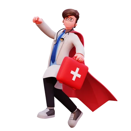 Doctor masculino sosteniendo botiquín de primeros auxilios  3D Illustration