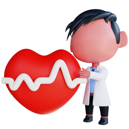 Doctor mirando cardiograma del corazón  3D Illustration
