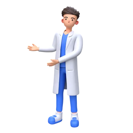 Medico Masculino Mostrando E Apresentando Algo No Lado Esquerdo Ilustracao 3 D 3D Illustration