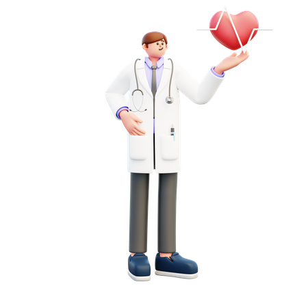 Doctor mostrando el símbolo del latido del corazón  3D Illustration