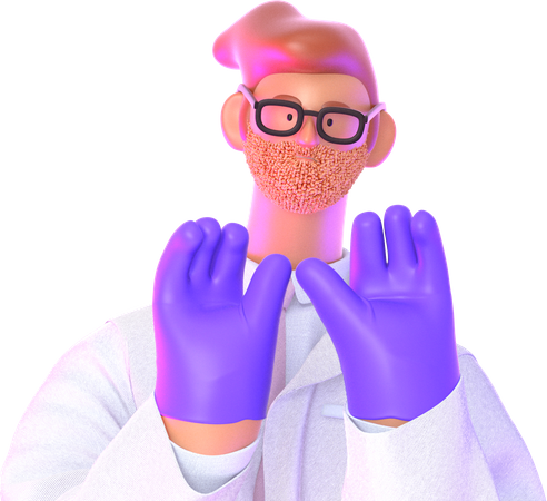 Médico mostrando suas luvas  3D Illustration