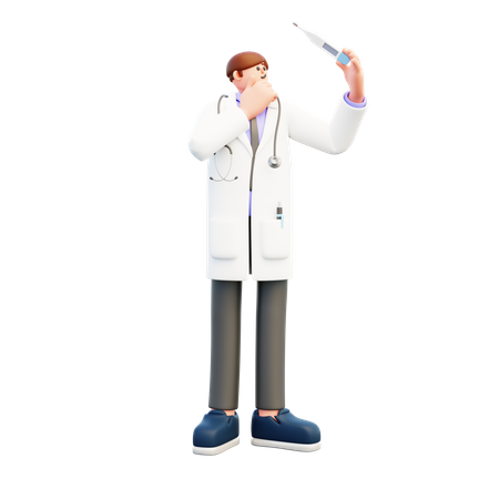 Médico olhando para o termômetro  3D Icon