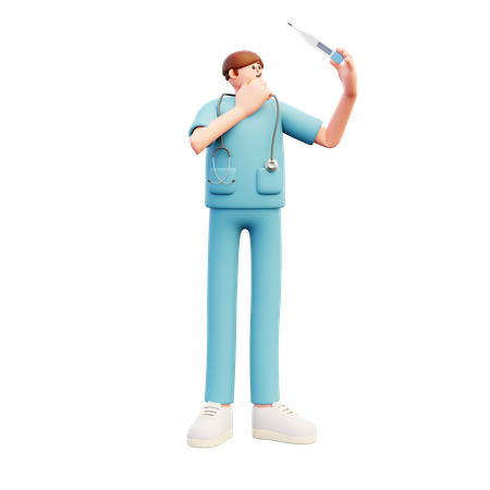Médico olhando para o termômetro  3D Icon