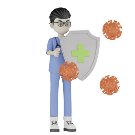 Médico protegido del virus  3D Illustration