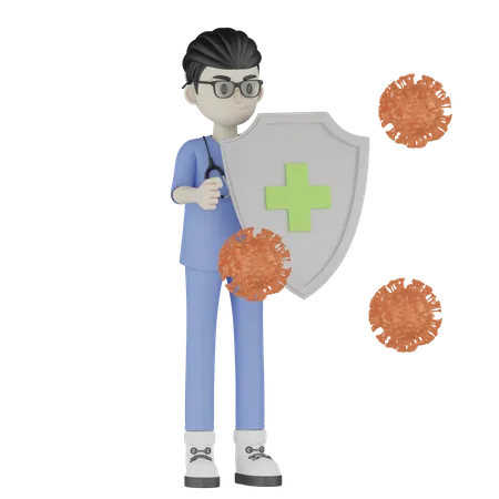 Médico protegido del virus  3D Illustration