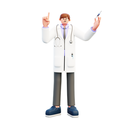 Médico segura seringa apontando para cima  3D Icon