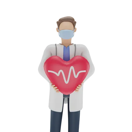 Médico segurando coração  3D Illustration