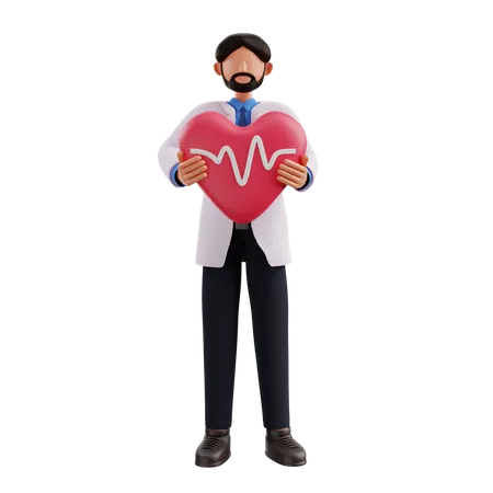Médico segurando coração  3D Illustration